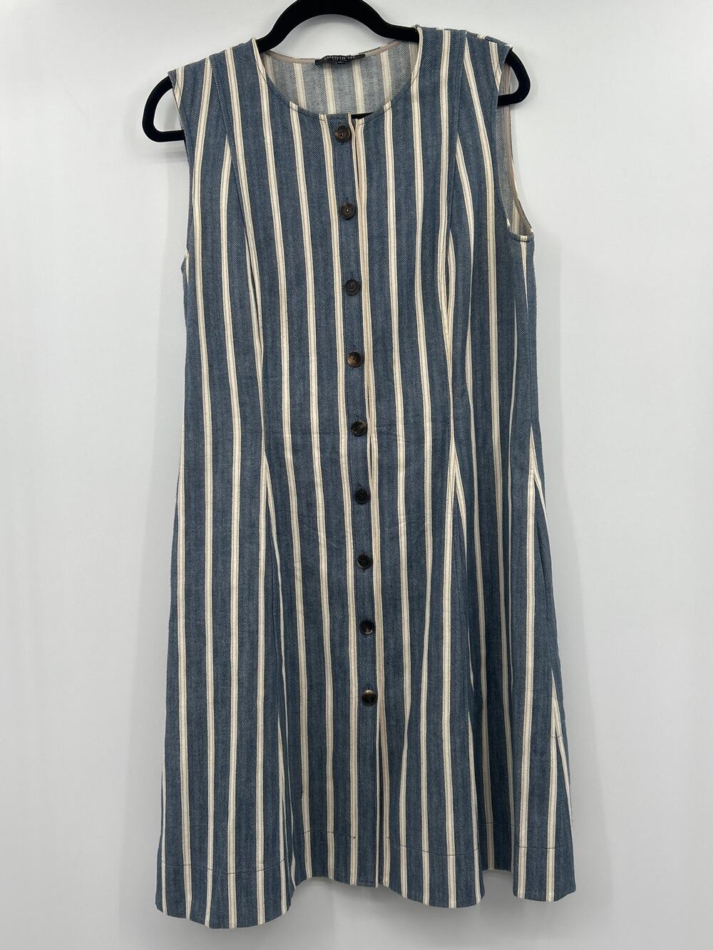 Lafayette 148 NY Striped Sleeveless Button Front Midi Dress Size 8 Minimalist